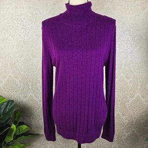 Stile Benetton Size Medium Violet Purple Turtleneck Pullover Sweater Long Sleeve